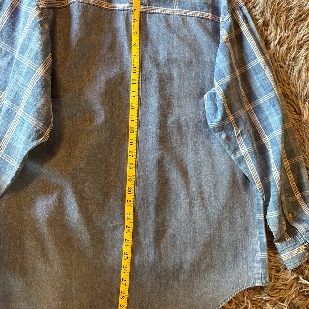 Vintage Checkered Plaid Denim Patch Ocean Pacific Long Sleeve Button Shirt‎ SML - Picture 8 of 9